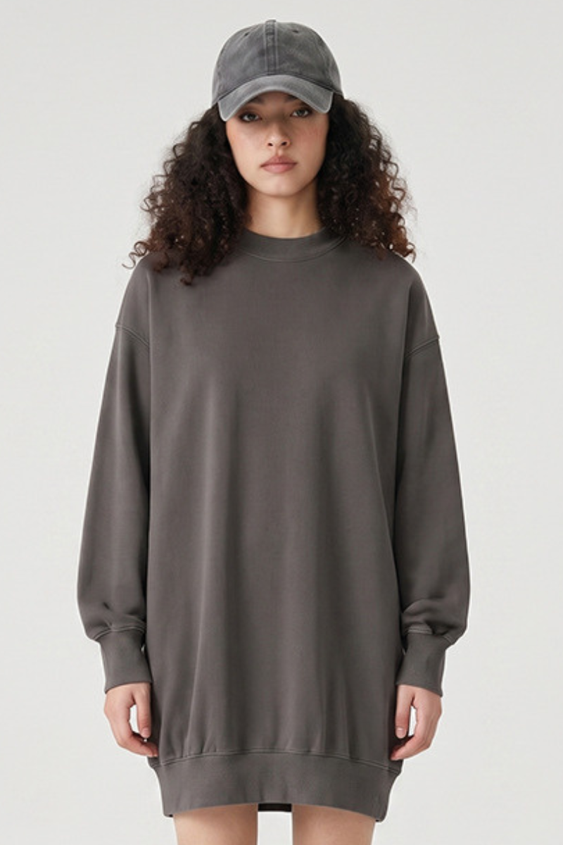 Women's Fall 100% Cotton Drop-Shoulder Long Sweatshirt Dress