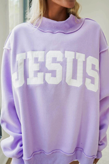 Women's Fall Applique Logo Oversized Mock Neck Sweatshirt