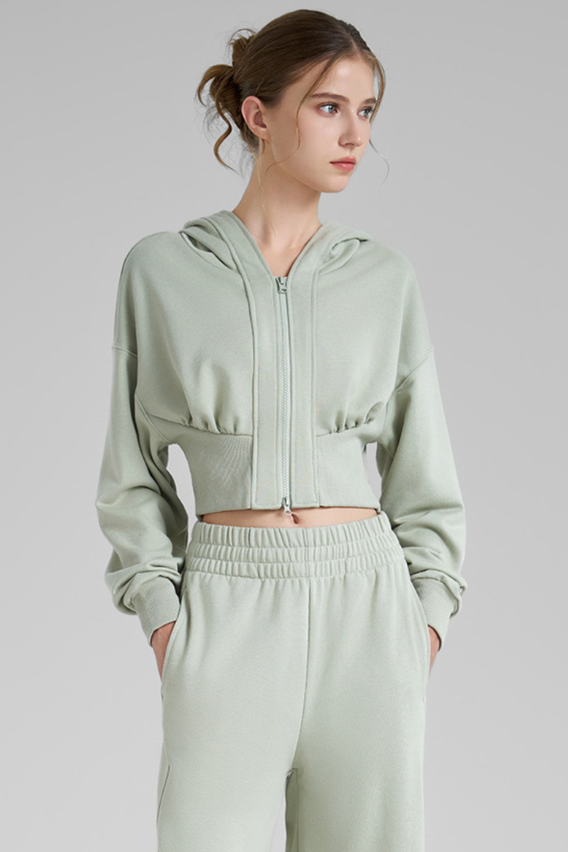 Women's Fall Dual-Zipper Cropped Drop Shoulder Hooded Jacket