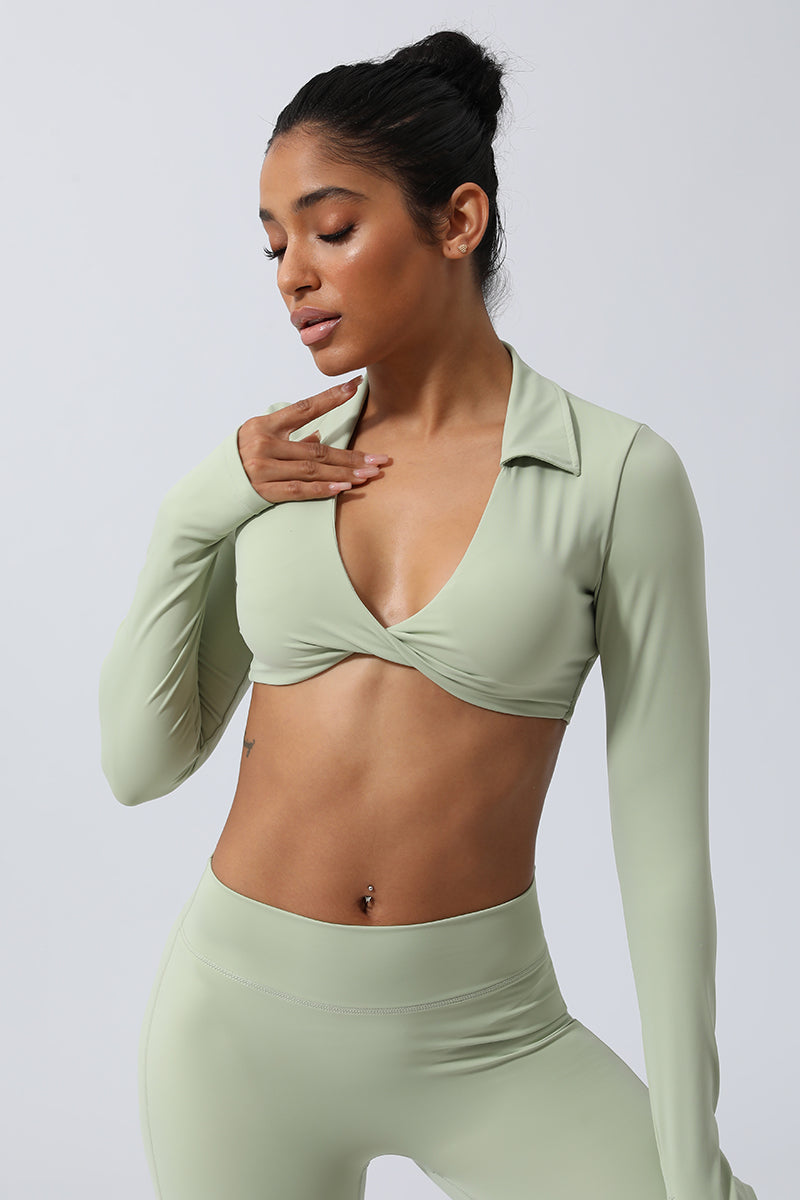 Women Lapel Yoga Sport Long Sleeve Shirts