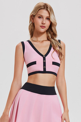 Women's Summer Color-Block V-Neck Sports Tennis Cropped Top