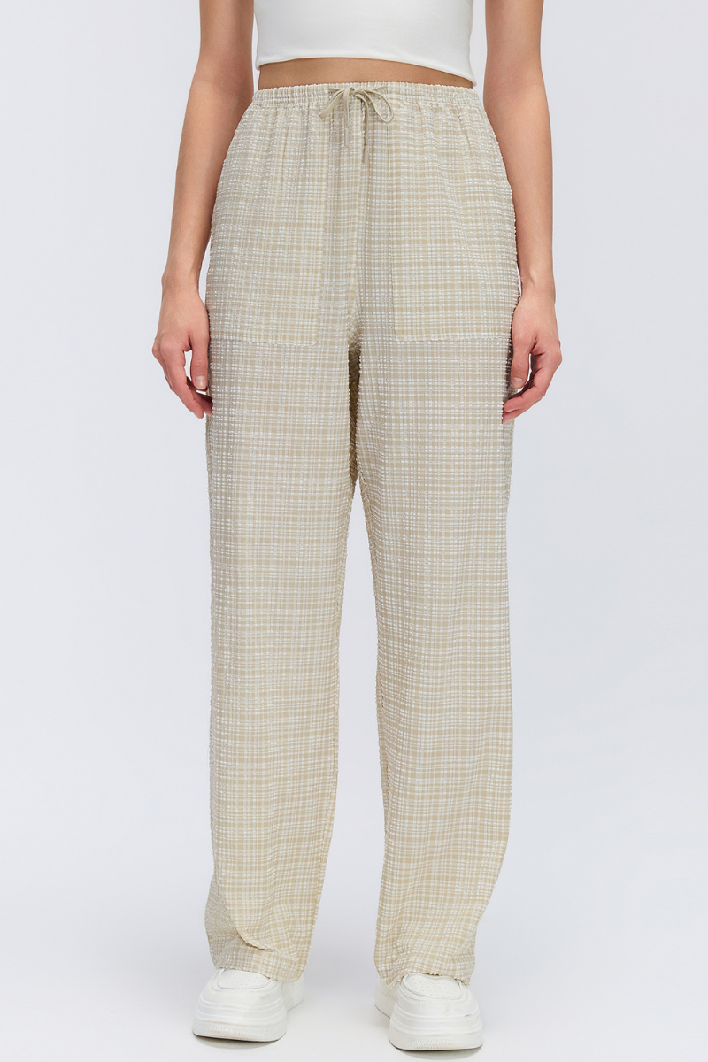 Women's Summer Breathable Plaid  Drawstring Leisure Pants