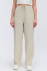 Women's Summer Breathable Plaid  Drawstring Leisure Pants