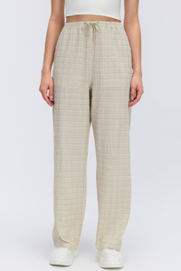 Women's Summer Breathable Plaid  Drawstring Leisure Pants