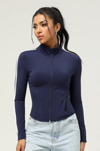 Women'S Zipper White Strips Sport Jacket