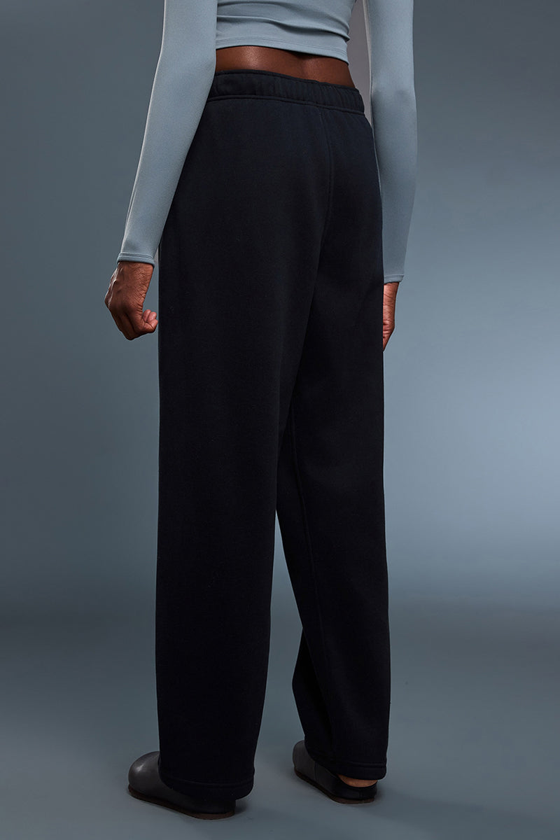 Women Loose Straight Leg Fleece-Lined Drawstring Casual Sport Pants