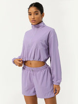 Half Zip Crpped Sports Jacket & Shorts 2 Piece Set