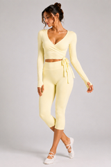 Women's Side Wrap Tie Long Sleeve Top And Capri Yoga Set