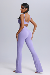 Women's Twisted Sports Bra & Cross-Waist Flare Pants Set