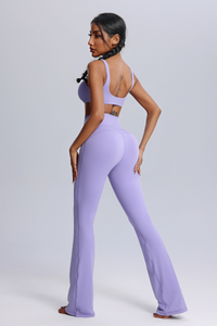 Women's Twisted Sports Bra & Cross-Waist Flare Pants Set