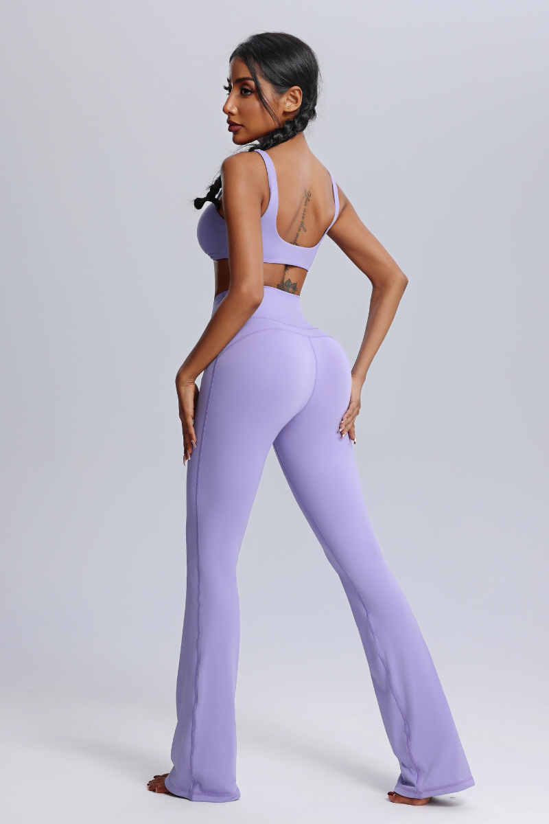 Women's Twisted Sports Bra & Cross-Waist Flare Pants Set