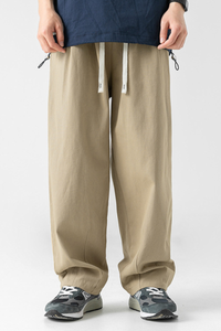 Men's Fall 100% Cotton Washed Drawstring Fleece-Lined Pants