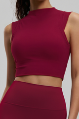 Women's Mock Neck Padded Cropped Sports Yoga Tank Top