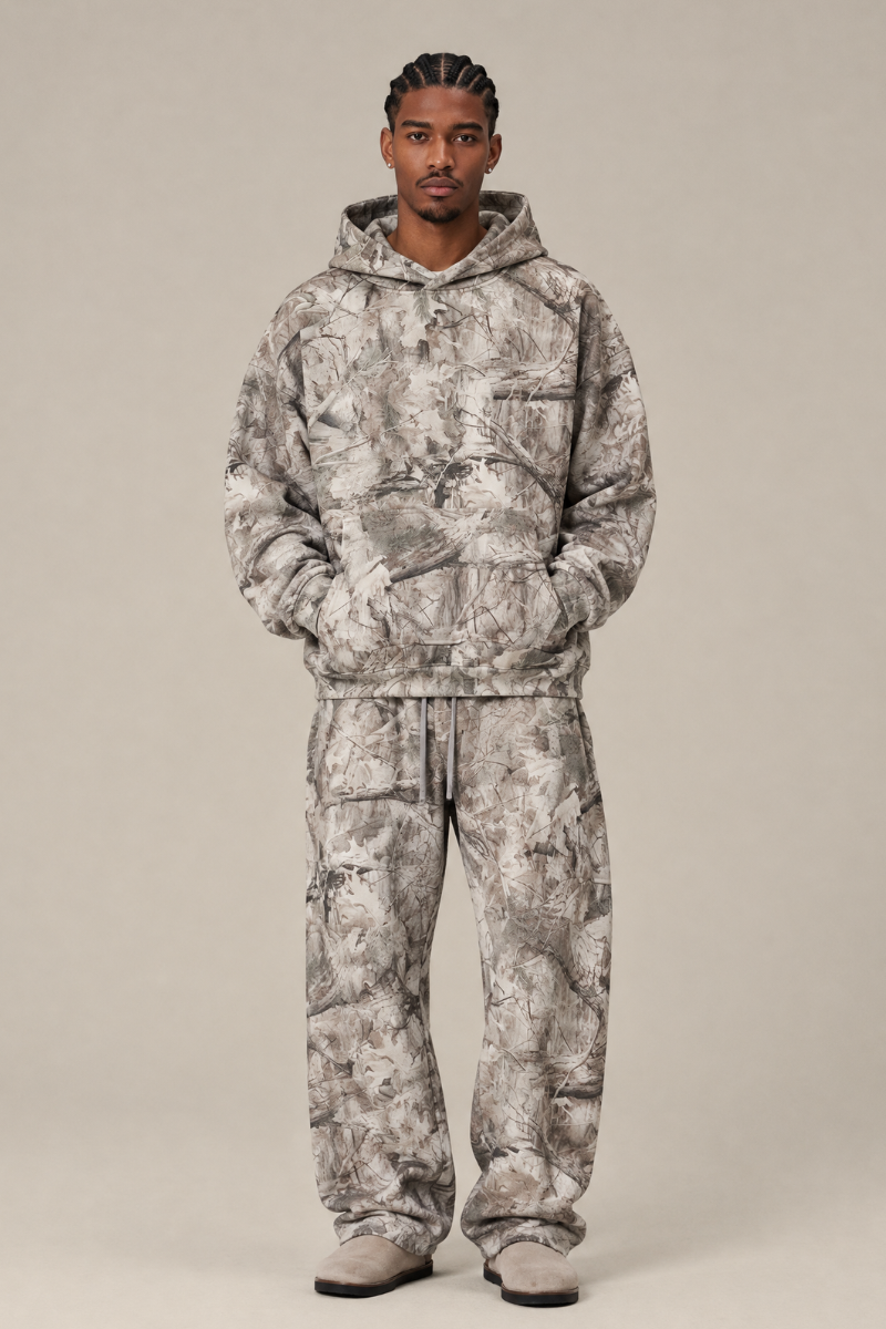 Men's Loungewear Sets:Tree Branch Camo Hoodie & Casual Pants