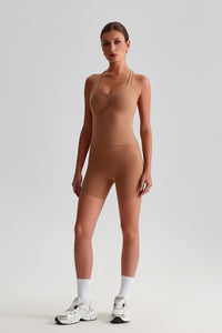 Women Solid Naked Sensation Yoga Set: High-Waisted Sculpting Shorts + Crisscross Back Support Bra