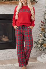 Women's Loungewear Sets:MAMA Letter Sweatshirt & Plaid Pants