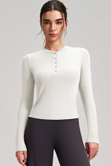 Women Slim-Fit Henley-Collar Workout Long Sleeve Top