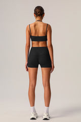 2 Pcs Set High Elastic Thin Strap Halter Neck Fitness Running Sports Bra + Push-Up Shorts