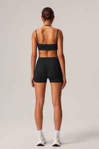 2 Pcs Set High Elastic Thin Strap Halter Neck Fitness Running Sports Bra + Push-Up Shorts