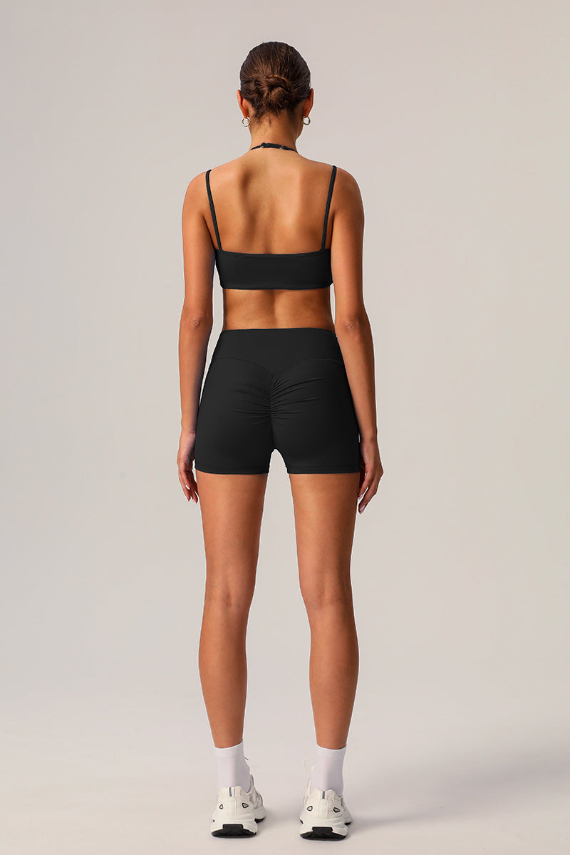 2 Pcs Set High Elastic Thin Strap Halter Neck Fitness Running Sports Bra + Push-Up Shorts