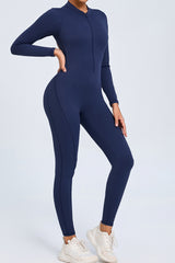 Women Zipper Long Sleeve Long Pants Nude Outfit Fitness Sports Tight Yoga Jumpsuit