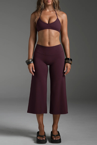 Women's Halterneck Bra And Wide-Leg Capri Pants 2-Piece Set