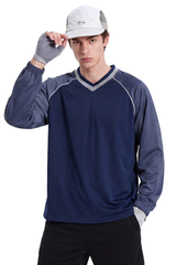 Men's Mesh V-Neck Raglan Color Block Long Sleeve Jersey