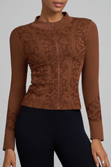 Women's Jacquard Stand Collar Zip Sports Yoga Jacket