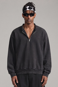 Men's Fall Vintage Washed Fleece Quarter Zip Sweatshirt