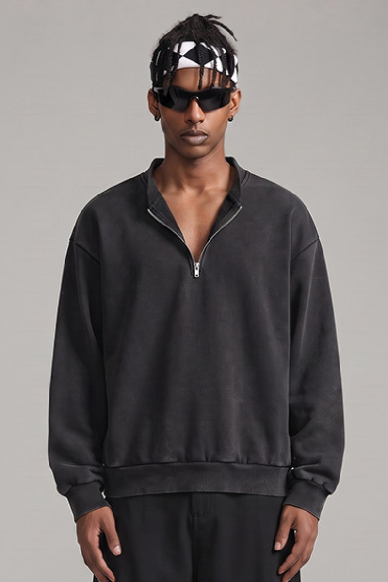 Men's Fall Vintage Washed Fleece Quarter Zip Sweatshirt