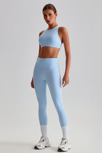 Women Brushed Cross-Back Slim-Fit Yoga Set: High-Waisted Butt-Lifting Outdoor Running Leggings + Round Neck Sports Bra