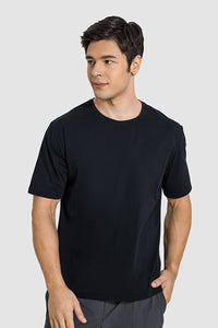 Men Casual Short Sleeve Quick-Dry Breathable Elastic Fitness Running Round-Neck Solid Color T-Shirt