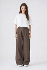 Women's Fall Non-Stretch Brown Loose Fit Wide Leg Jeans