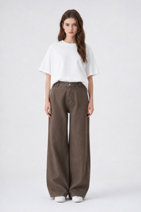 Women's Fall Non-Stretch Brown Loose Fit Wide Leg Jeans