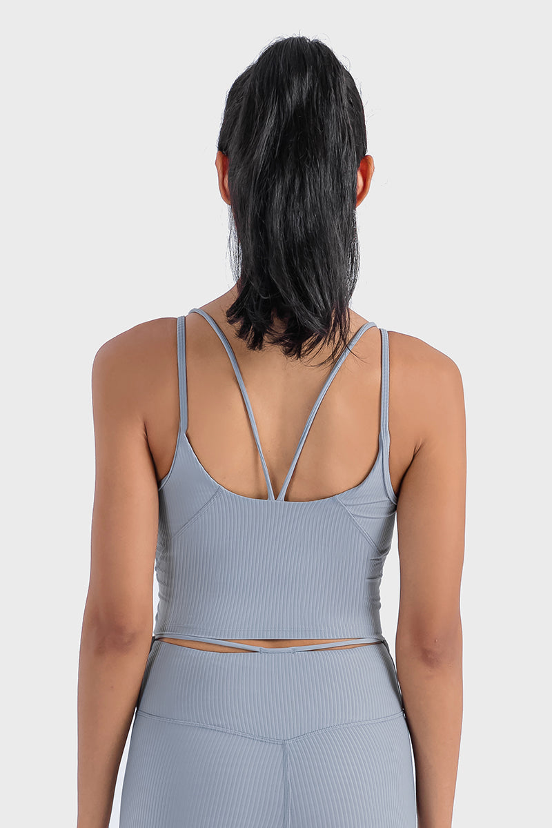 Women's Yoga Ribbed Tank Top with Chest Padded Tights