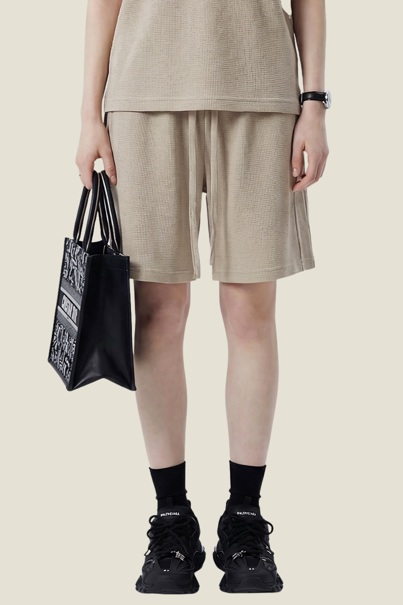 Unisex 330G Waffle Shorts - Straight Drawstring Knee-Length