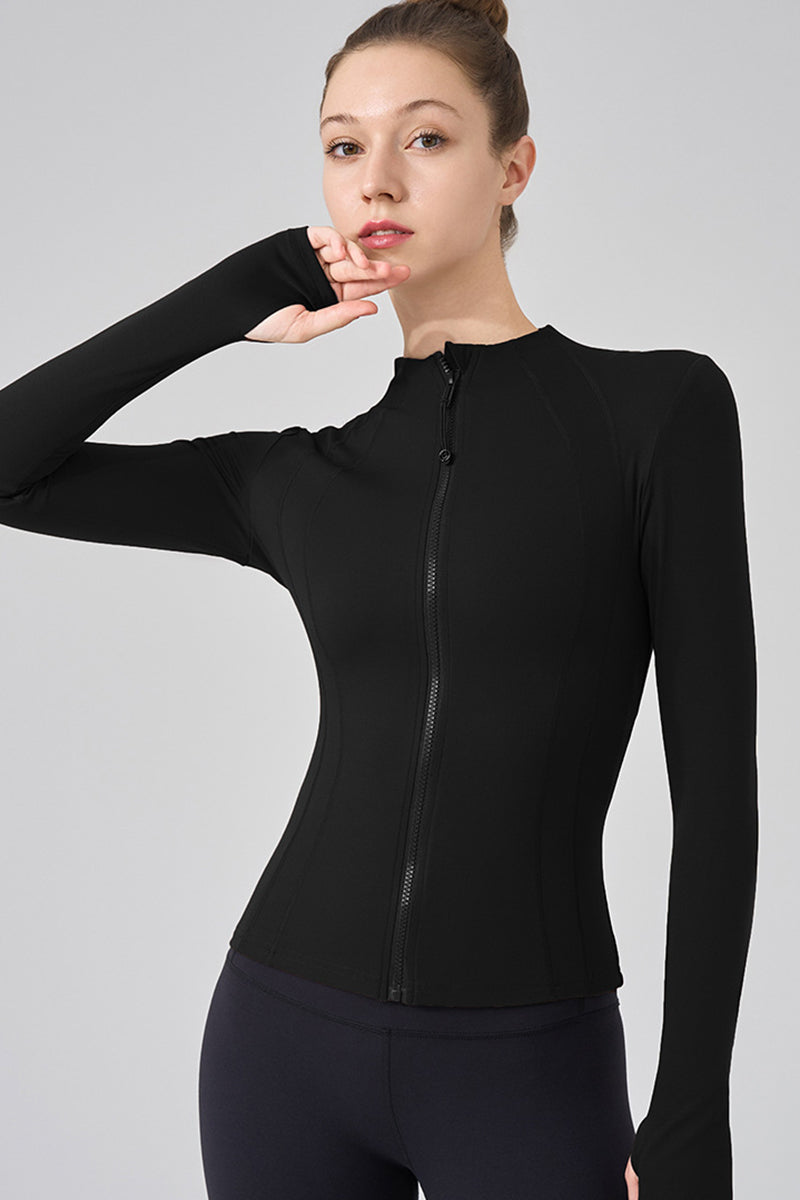 Women Stand Collar Slim-Fit Yoga Running Long Sleeves