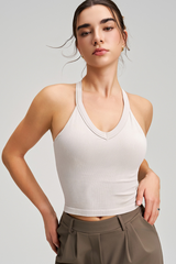 Women's Athletic V-neck Cropped Solid Tank Top