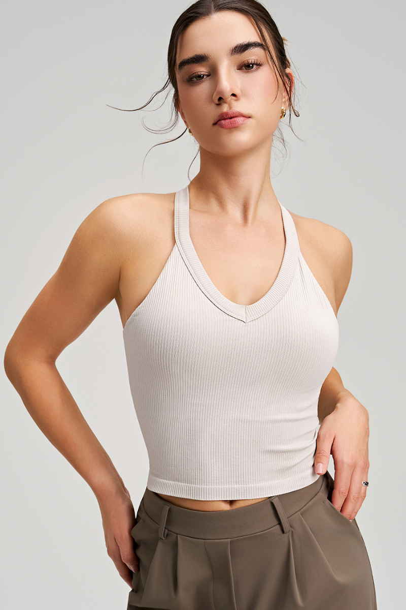 Women's Athletic V-neck Cropped Solid Tank Top