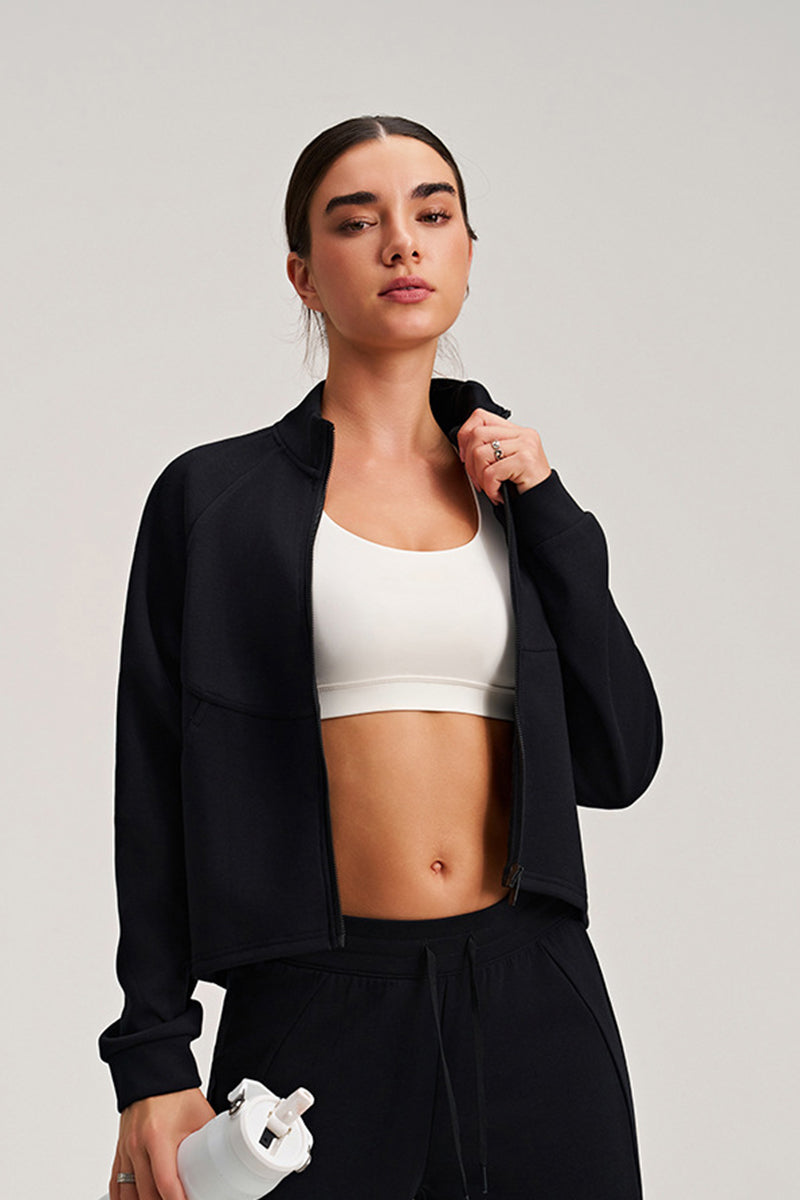 Women Stand Collar Slim-Fit Multi-Pocket Sporty Casual Jacket