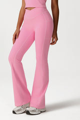 Women Cross Waist Flared Yoga Pants with Side Pocket