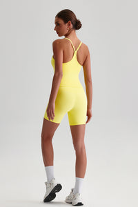 Women High-Waisted Peach Booty Yoga Set: Seamless Crotch Shorts + Y-Back Sports Bra