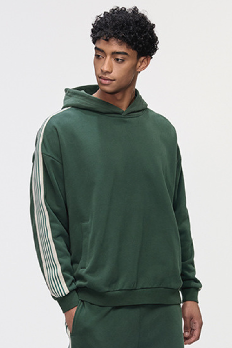 Men's 350g Color Block Side Stripe Ribbed Cuff Hoodie