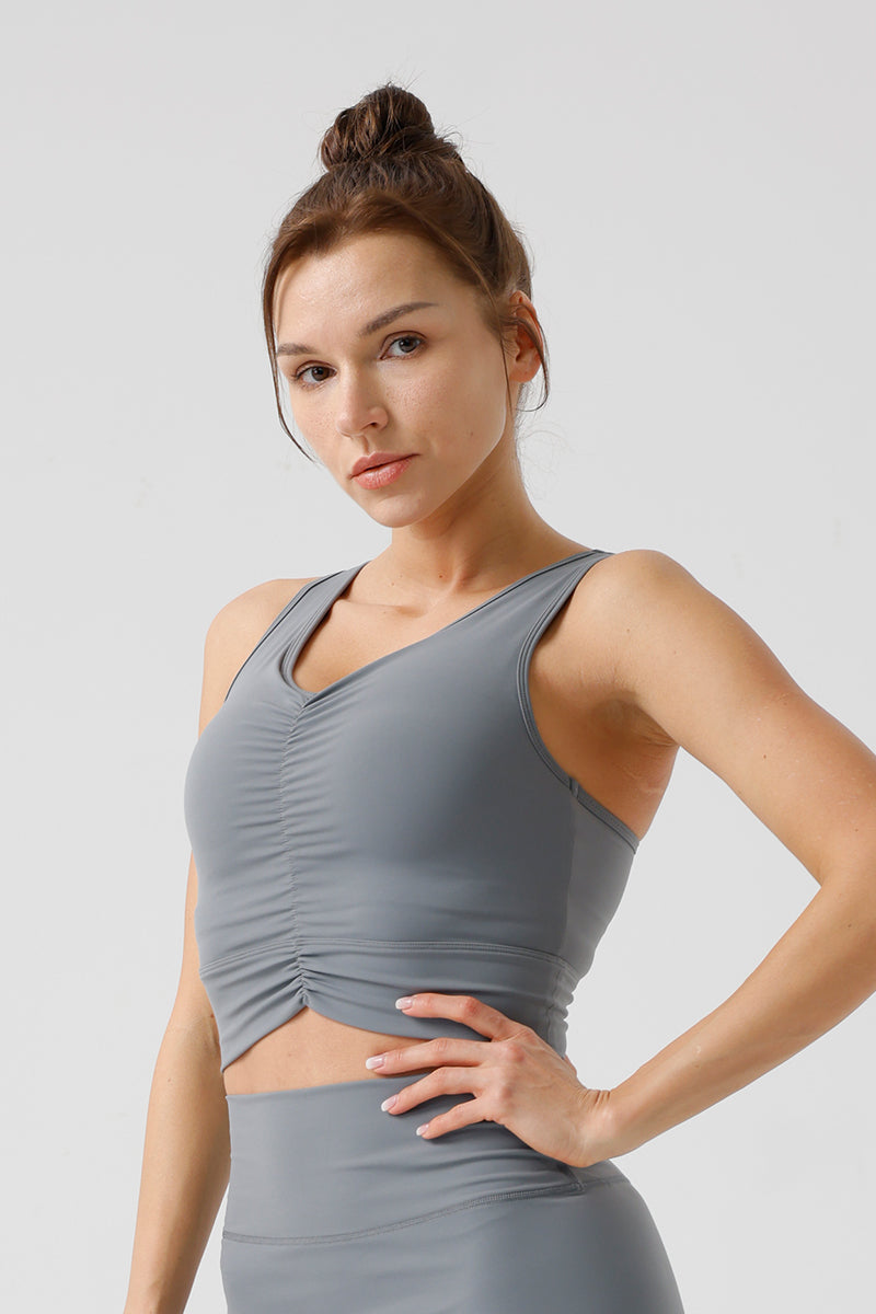Women Sensual Drawstring Outer Wear With Bust Eco-Friendly Recycled Cotton High Strength Fitness Sports Bra