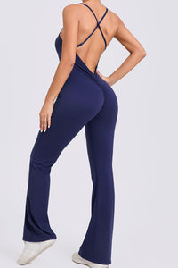 Women Adjustable Straps Flare Hollow Out Hip Lift Yoga Sports Fitness Bodysuit