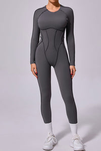 Women One-Piece Backless Skinny Long Sleeve Long Pants Exercise Yoga Bodysuit