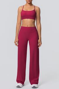 Women's Solid Color Criss-Cross Back Sports Set.