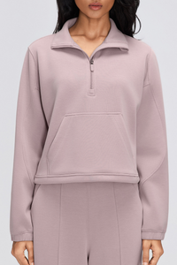Women's Fall/Winter Stand Collar Half Zip Cropped Sweatshirt
