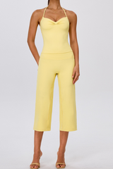 Women's Yoga Sets:Halter Twist Tank Top &Wide Leg Capri Pant