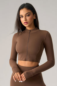 Women Tight-Fit Cropped Zip-Up Sculpting Running Yoga Long-Sleeve Jacket